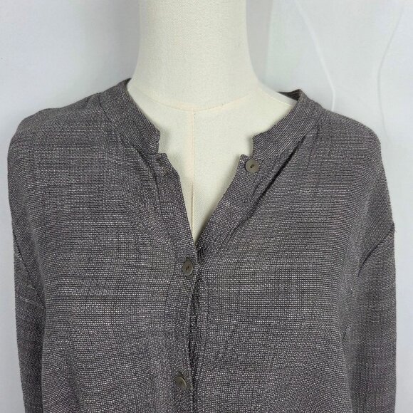 Eileen Fisher Top Shirt Large Button Italian Linen Blend Gray Minimalist - Picture 3 of 9
